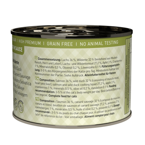 Catz Finefood Ragout N.605 Łosoś i dzika kaczka - karma dla kota w sosie 190g Catz Finefood Ragout N.605 Łosoś i dzika kaczka - karma dla kota w sosie 190g