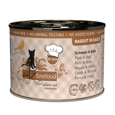 Catz Finefood Ragout N.609 Wieprzowina i cielęcina - karma dla kota w sosie 190g Catz Finefood Ragout N.609 Wieprzowina i cielęcina - karma dla kota w sosie 190g