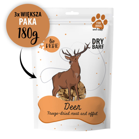 Lio PEPE Deer XL - przysmak dla kota liofilizowane mięso z jelenia 180g Lio PEPE Deer XL - przysmak dla kota liofilizowane mięso z jelenia 180g