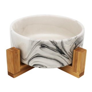 Miska ceramiczna dla kota z drewnianą podstawką