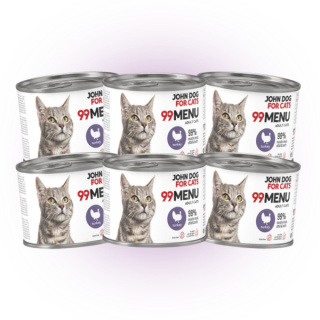 Pakiet 99 MENU John Dog for Cats kurczak i indyk - karma mokra dla kota 6x200g