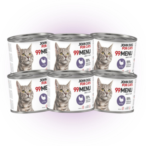 Pakiet 99 MENU John Dog for Cats kurczak i indyk - karma mokra dla kota 6x200g