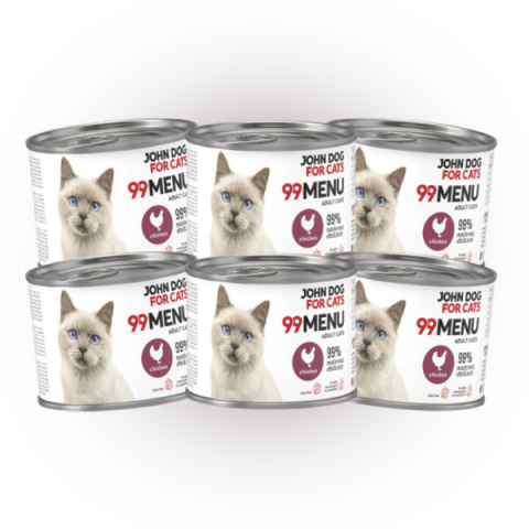 Pakiet 99 MENU John Dog for Cats kurczak - karma mokra dla kota 6x200g Pakiet 99 MENU John Dog for Cats kurczak - karma mokra dla kota 6x200g