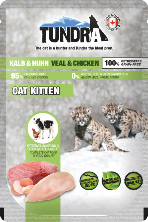 Pakiet TUNDRA Kitten Cielęcina i kurczak 16x85g saszetki dla kociąt Pakiet TUNDRA Kitten Cielęcina i kurczak 16x85g saszetki dla kociąt