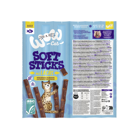 WOW CAT Soft Sticks Lachs łosoś - miękkie przysmaki dla kota 6x5g