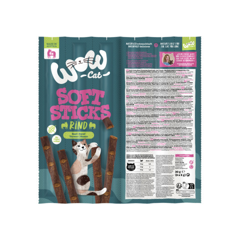WOW CAT Soft Sticks Rind wołowina - miękkie przysmaki dla kota 6x5g
