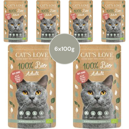 Zestaw 6x100g CAT'S LOVE Bio Beef - ekologiczna wołowina w naturalnej galaretce