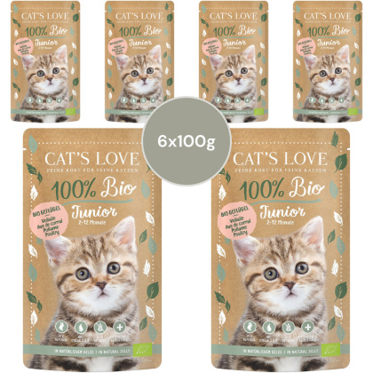 Zestaw 6x100g CAT'S LOVE Junior BIO Poultry - ekologiczny drób w naturalnej galaretce