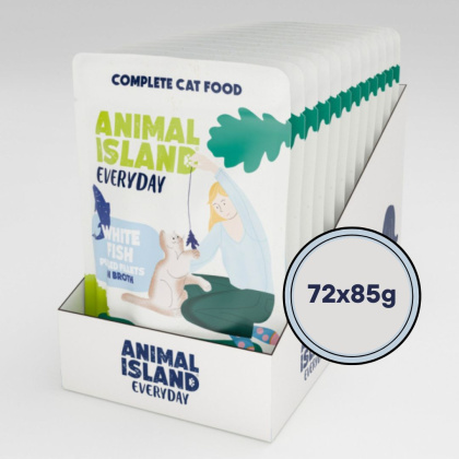 Zestaw 72x85g Animal Island Biała ryba fileciki w rosole - karma mokra dla kota