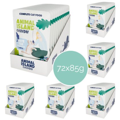 Zestaw 72x85g Animal Island Biała ryba fileciki w rosole - karma mokra dla kota