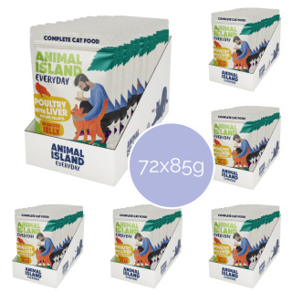 Zestaw 72x85g Animal Island Drób i wątróbka fileciki w galarecie - karma mokra dla kota