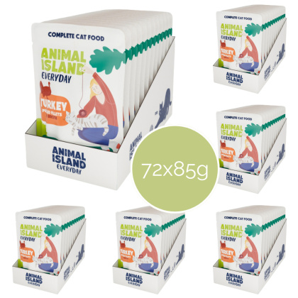 Zestaw 72x85g Animal Island Indyk fileciki w rosole - karma mokra dla kota