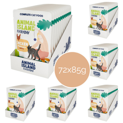 Zestaw 72x85g Animal Island Kurczak fileciki w rosole - karma mokra dla kota