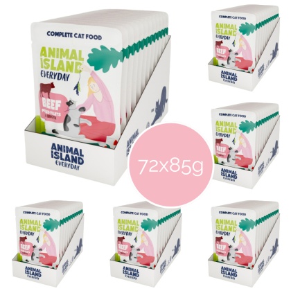 Zestaw 72x85g Animal Island Wołowina fileciki w rosole - karma mokra dla kota