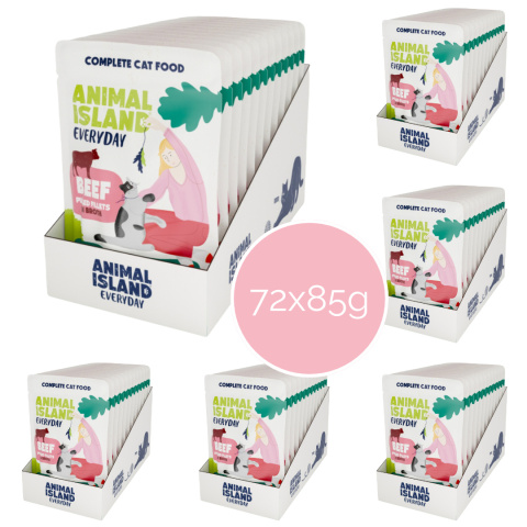 Zestaw 72x85g Animal Island Wołowina fileciki w rosole - karma mokra dla kota Zestaw 72x85g Animal Island Wołowina fileciki w rosole - karma mokra dla kota