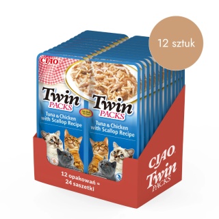 Zestaw INABA TWIN PACKS tuńczyk kurczak i przegrzebki w bulionie z przegrzebków 12x80g