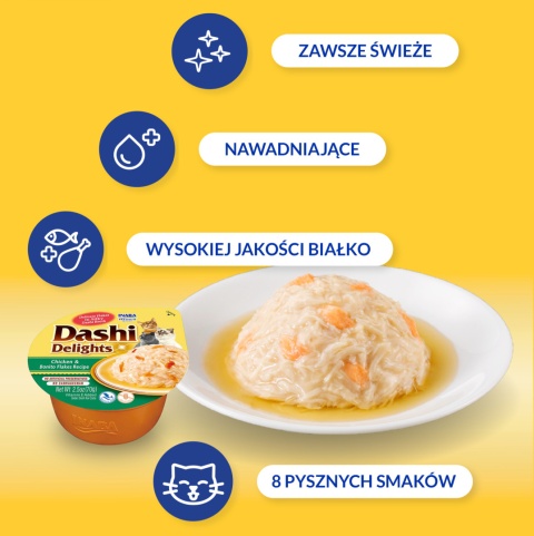 Zestaw Inaba Dashi Delights kurczak z płatkami tuńczyka Bonito 6x70g Zestaw Inaba Dashi Delights kurczak z płatkami tuńczyka Bonito 6x70g