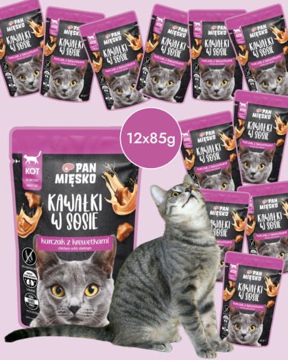 Zestaw Pan Mięsko Kawałki w sosie Kurczak z krewetkami 12x85g - mokra karma dla kota