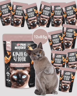 Zestaw Pan Mięsko Kawałki w sosie Kurczak z przepiórką 12x85g - mokra karma dla kota