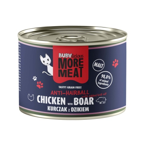 BUBAlicious More Meat Chicken with Boar Anti Hairball - karma dla kota kurczak z dzikiem 185g