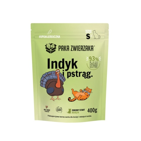 Paka Zwierzaka Indyk i pstrąg - karma sucha dla kociąt rozmiar S 400g