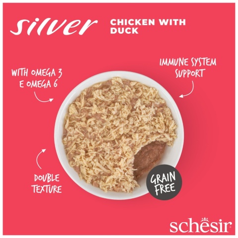 Schesir Silver z kurczakiem i kaczką - mus i filety karma dla kota 70g