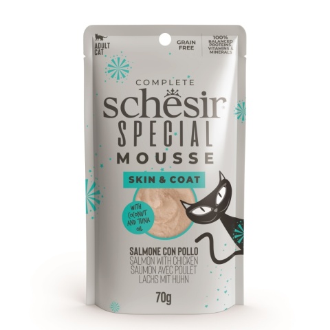 Schesir Special Mousse Skincoat łosoś i kurczak - karma dla kota 70g
