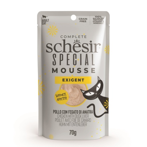 Schesir Special Mousse Exigent kurczak z wątróbką kaczą i jajkiem - karma dla kota 70g