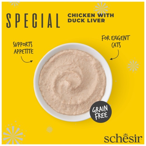 Schesir Special Mousse Exigent kurczak z wątróbką kaczą i jajkiem - karma dla kota 70g