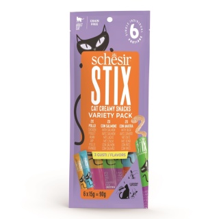 Schesir Stix Mix - kremowy przysmak dla kota kurczak kaczka i łosoś 90g