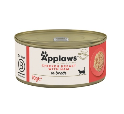 APPLAWS Cat kurczak z szynką w bulionie dla kota 70g