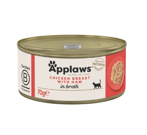 APPLAWS Cat kurczak z szynką w bulionie dla kota 70g