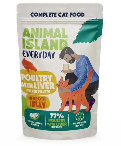 Animal Island Drób i wątróbka fileciki w galarecie - karma mokra dla kota 85g