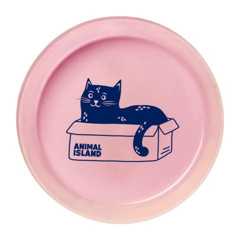 Animal Island Talerzyk dla kota szklany - różowy z granatowym kotkiem