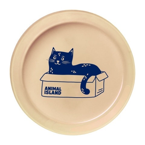Animal Island Talerzyk dla kota szklany - beżowy z granatowym kotkiem