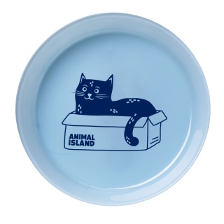 Animal Island Talerzyk dla kota szklany - błękitny z granatowym kotkiem
