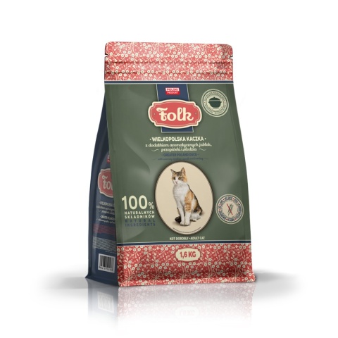 FOLK Wielkopolska kaczka z dodatkiem aromatycznych jabłek przepiórki i śledzia - karma sucha dla kota 1,6kg