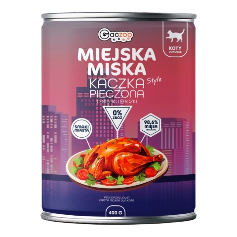 Gaczoo Miejska Miska Kaczka Pieczona Style - kurczak i kaczka karma dla kota 400g