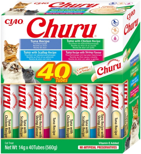 INABA Cat Churu Varieties Seafood - kremowe przysmaki dla kotów z owocami morza 40x14g