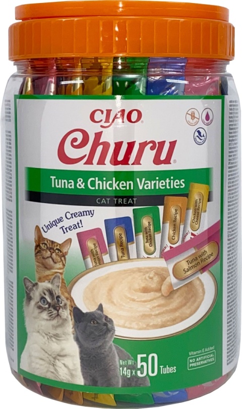 INABA Cat Churu Varieties Tuna Chicken - kremowe przysmaki dla kotów z tuńczykiem i kurczakiem 50x14g