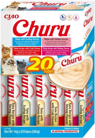INABA Cat Churu Varieties Tuna Seafood - kremowe przysmaki dla kotów z tuńczykiem i owocami morza 20x14g