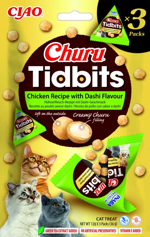 Inaba Churu TIDBITS CHICKEN DASHI 3x12g - przysmak dla kota z kurczakiem i bulionem dashi