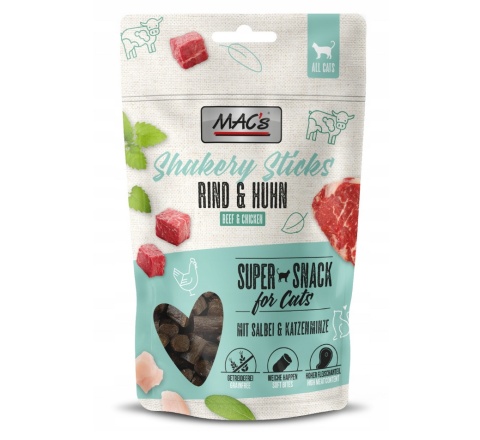 Mac's Shakery Sticks Wołowina i Kurczak przysmak dla kota - pałeczki z kocimiętką i szałwią 50g