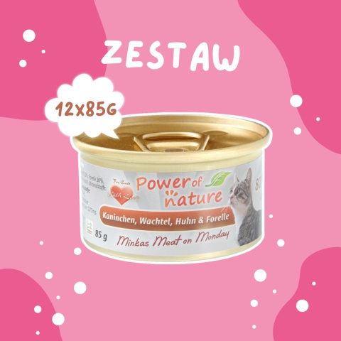 Pakiet 12x85g Power of Nature Minka's Meat on Monday - królik, przepiórka, kurczak i pstrąg zestaw