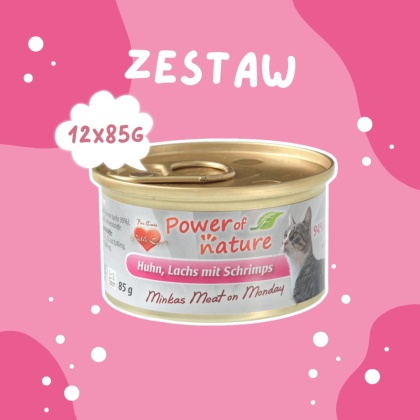 Pakiet 12x85g Power of Nature Minka's Meat on Monday - kurczak, łosoś i krewetki zestaw
