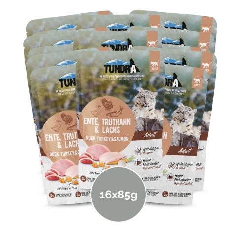 Pakiet TUNDRA Kaczka, indyk i łosoś 16x85g saszetki dla kota