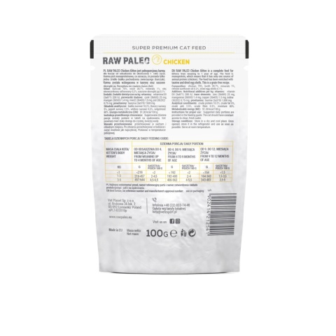 RAW PALEO KITTEN CAT CHICKEN - mokra karma dla kociąt kurczak 100g