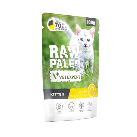 RAW PALEO KITTEN CAT CHICKEN - mokra karma dla kociąt kurczak 100g