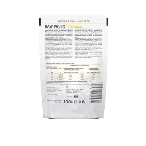 RAW PALEO ADULT CAT CHICKEN - mokra karma dla kota kurczak 100g