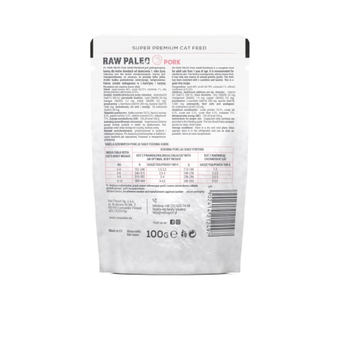 RAW PALEO KITTEN CAT PORK - mokra karma dla kociąt wieprzowina 100g